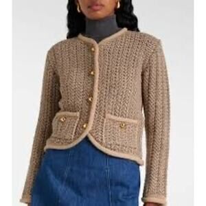 Patou Neutral Alpaca Wool Blend Knit Fitted Jacket XL